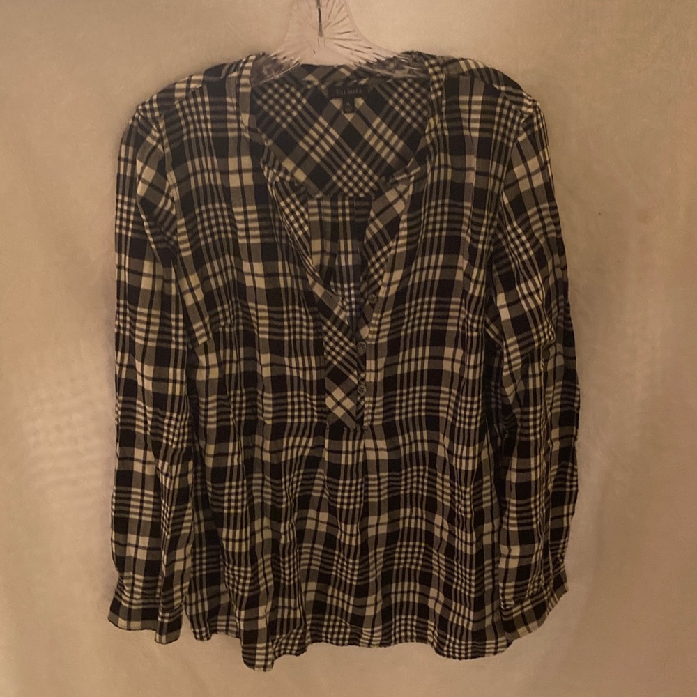Talbots Black and White Plaid Button Down Shirt